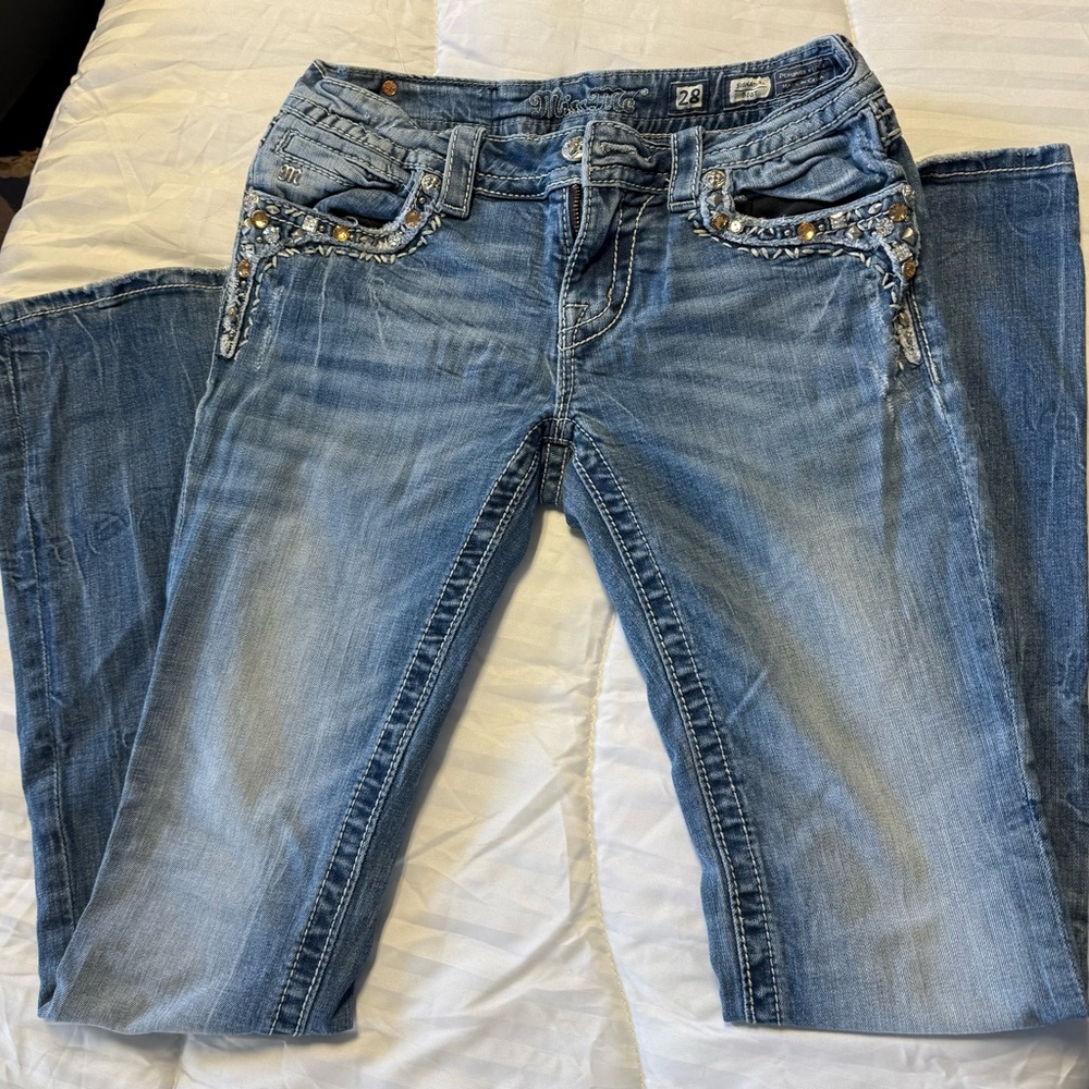 Miss Me Light Blue Boot Cut Jeans with Embellishments